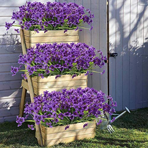 Ancokig Flores Artificiales de Color Violeta para Exteriores, Resistentes a los Rayos UV, 6 Unidades, no se decoloran, Plantas de plástico sintético, decoración del hogar (púrpura)