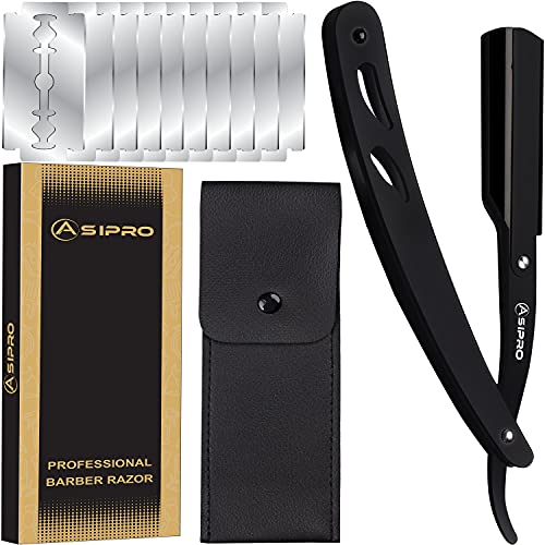 ASIPRO Navaja de Afeitar Barbero con 10 Cuchilla Afeitar Barbero y Estuche de Almacenamiento Clásica Navaja Peluqueria Profesional