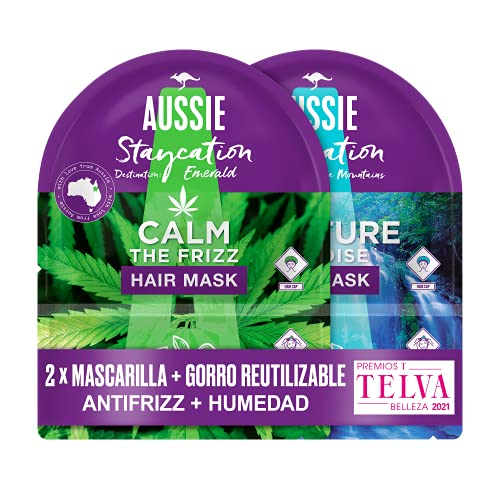 Aussie Mascarilla Pelo Pack + Gorro De Ducha Reutilizable, Mascarilla Paraiso de Hidratación, Mascarilla Doma el Encrespamiento