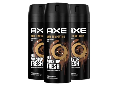 Axe Dark Temptation Spray corporal, desodorante sin aluminio combate las bacterias y los olores desagradables, 150 ml, 3 unidades