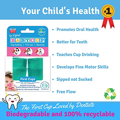 Babycup Primer Vaso - taza de aprendizaje para bebés y niños 4m+, sippy cup abierta graduada y transparente, 100% biodegradable y reciclable, libre de BPA, capacidad de 50ml, set de 4, (verde)