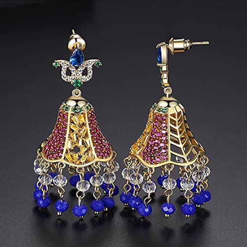 Banemi Pendientes Mujer, Pendientes Bisuteria Mujer Campanas Azul Cubic Zirconia Cobre Poste con Fricción Espalda Pendientes Colgantes Regalo para Esposa