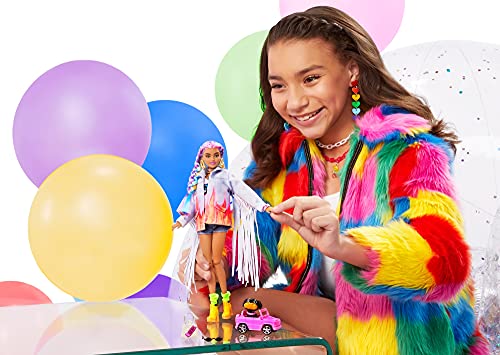 Barbie Extra Muñeca articulada con trenzas de colores, accesorios de moda y mascota (Mattel GRN29)