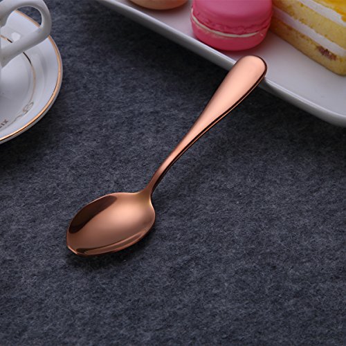 Berglander Rose Gold Plated Mini cuchara de acero inoxidable, cucharas de café, cuchara Mocca, cuchara de helado Juego de 6