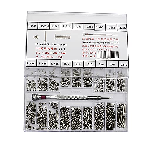 Bncxdc juego de micro tornillos, surtido de tornillos phillips, 500 piezas de micro tornillos autorroscantes para gafas, relojes, surtido de 18 tornillos de perforación con estuche de almacenamiento