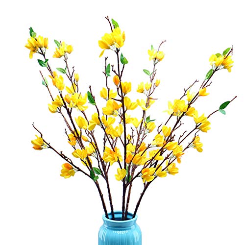 BOICXM 4 piezas de jazmín artificial de invierno de 90 cm, amarillo falso jazmín de invierno, flores artificiales de tallo largo para patio, fiesta, boda, decoración del hogar