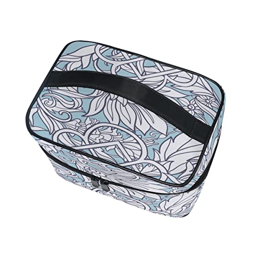 Bolsa de artículos de tocador Floral sin Costuras Estilo de la Edad Media con asa Superior portátil Bolsa de cosméticos Viaje para Mujeres y niñas Viajes 9x6.2x6.5 Pulgadas