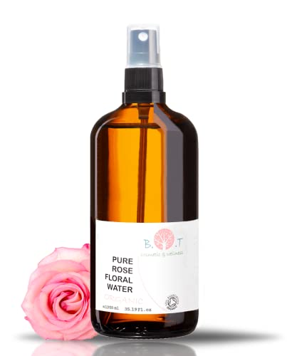 B.O.T. Cosmetic & Wellness Agua Floral Puro Hidrolato De Orgánico Piel Sensible/piel Madura, Transparente, Rosa, 1000 Mililitro