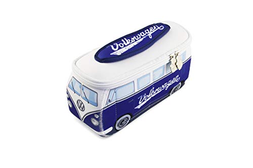 BRISA VW Collection Volkswagen VW T1 Bus Bolsa Universal de Neopreno, Estuche para lápices, Caja de papelería, Neceser, Bolso de Maquillaje-Cosméticos-Aseo para Escuela/Oficina/Regalo - Clásico/Azul