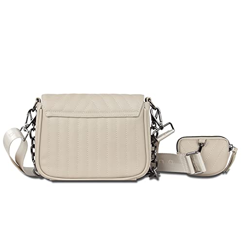 Bugatti Sira Bolso Acolchado Mujer Bandolera con Cadena, Pequeño - Beige