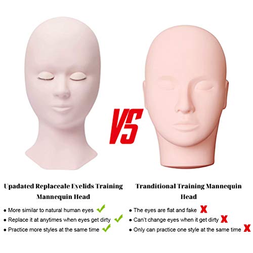 Cabeza de Maniquí para Extensiones de Pestañas Maquillaje de Entrenamiento Silicona Mannequin Head Con 4 Pares de Párpados Reemplazados-Blanco