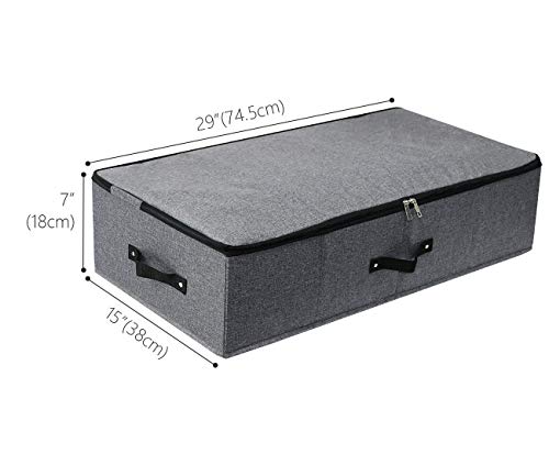 Caja de almacenamiento plegable debajo de la cama con asas, tapa con cremallera, mantas, edredones de ropa, organizador de dormitorio y armario, 74,5 x 38 x 18 cm, negro gris