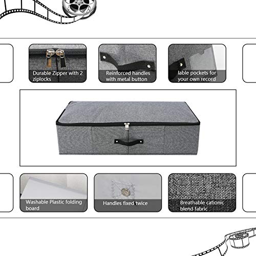 Caja de almacenamiento plegable debajo de la cama con asas, tapa con cremallera, mantas, edredones de ropa, organizador de dormitorio y armario, 74,5 x 38 x 18 cm, negro gris