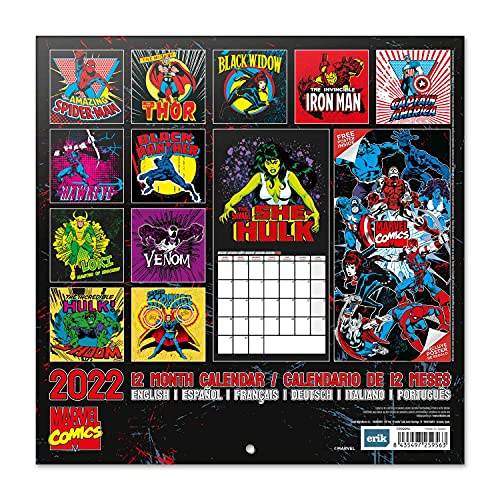 Calendario Marvel Comics 2022 incluye póster de regalo - Calendario 2022 pared │ Calendario anual 2022 pared - Calendario mensual - Marvel merchandising - Producto con licencia oficial