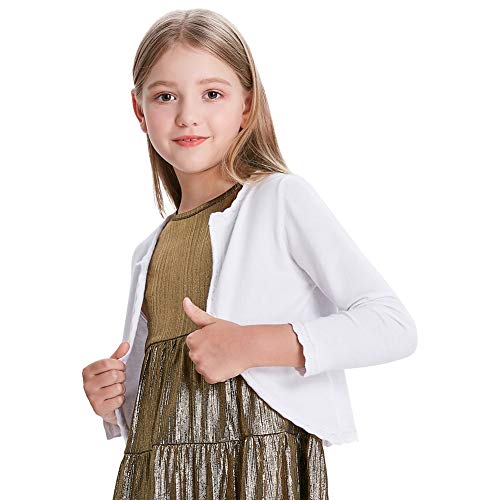 Cárdigan Jerséy Corta Vintage Chaqueta Punto de Mangas Largas para Niñas Outwear Otoño Invierno Blanco 12 Años