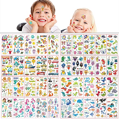 CJBIN Tatuajes Temporales Niños, 40 Hojas Tatoos Infantiles, Pegatinas NiñOs, Tatuajes Luminosos de Dibujos, Tatuajes Falsos, Pegatinas Tatuajes de Colores, Regalo de Decor Fiesta Para Niños y Niñas