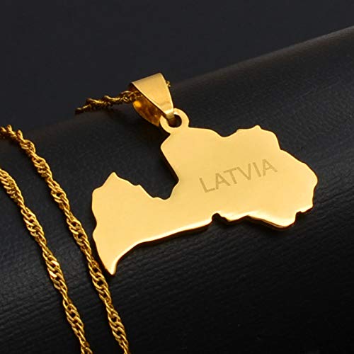 Colgante dorado con mapa de Letonia para mujer, de acero inoxidable, tarjeta de regalo #033721