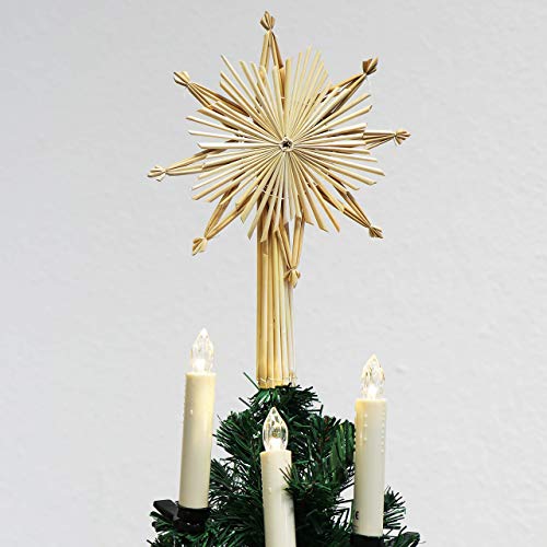 com-four La Parte Superior del árbol de Navidad de Paja, la Parte Superior del árbol de Navidad Estrella de Paja para Navidad, la Parte Superior del Abeto para su árbol de Navidad, 24.5 cm