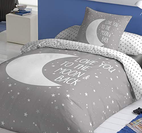 COTTON ARTean Funda Nordica Reversible Moon Grey Cama de 90 ALGODÓN 100%