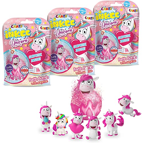 CRAZE INKEE Pack 3 Bombas de Baño Infantiles de Unicornios con Regalo Sorpresa figurita de Unicornio. para Bañera o Piscina 29428