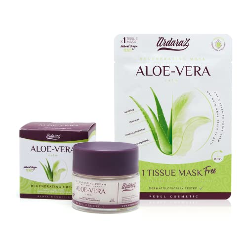 Crema Hidratante Facial mujer Regeneradora con Aloe Vera Canario. Crema Facial con 98.96% de ingredientes naturales que Hidratan, Refrescan y Reparan la piel dañada. Ardaraz