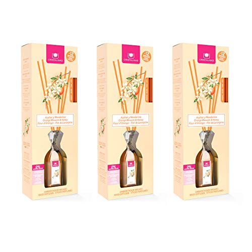 CRISTALINAS. Ambientador Mikado Clásico. Difusor con Varillas de ratán. Formula sin Alcohol. Máxima duración: más de 12 semanas. Capacidad 90ml. Disfruta de tu Aroma Favorito AZAHAR (3x90ml)