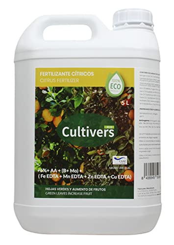 CULTIVERS Fertilizante Cítricos Ecológico de 5 L. Abono Líquido Hojas más Verdes y Aumenta del Tamaño Fruto. Abono 100% Natural