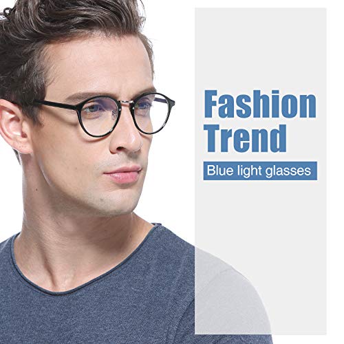 Cyxus filtro de luz azul moda retro redondo marco [mejor dormir] unisexo adulto gafas de computadora, bloqueo uv anti fatiga de ojos lentes transparentes negro marco