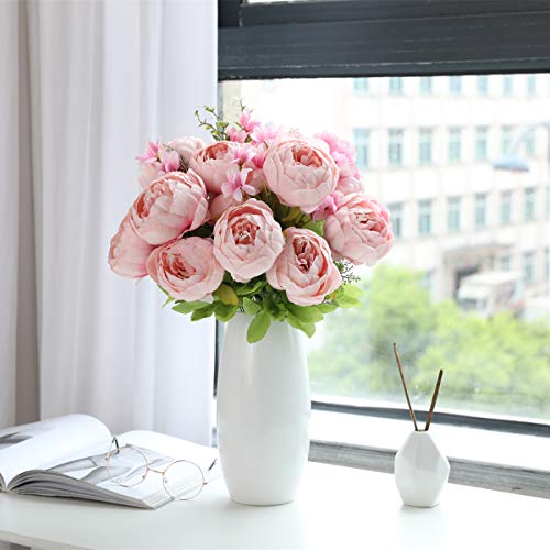 Decpro 1 Paquete de Ramo de peonías Artificiales, Flores de peonías Grandes de Seda de 19 Pulgada con capullos para Bodas, oficinas, hoteles, decoración, centros de Mesa(Primavera Rosa Rosa)