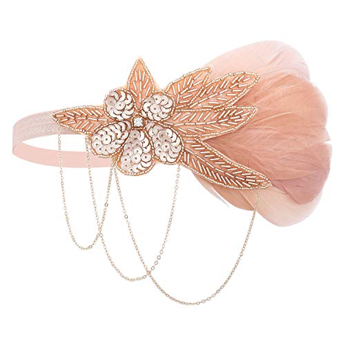 Diadema de los años 20 – 1920s Flapper Headpiece Great Gatsby Costume Headband Vintage 1920s Flapper Accesorios Roaring 20's Accesorios para fiesta, Champgane, M