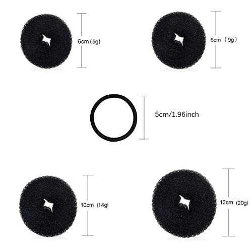 Donuts para El Pelo,Incluye 4 piezas para hacer bollos para el cabello,2 para hacer moños mágicos,bandas elásticas para el cabello10 piezas,para mujeres y niños (Negro)