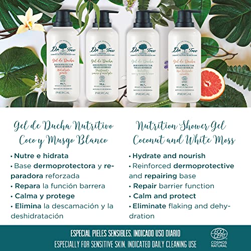 Dr. Tree | Gel de Ducha Dermoprotector Nutritivo | Especial Pieles Sensibles o Tendencia Atópica| Fortalece el Microbioma | 99.7% Ingredientes Naturales | Coco y Musgo Blanco | 500ml