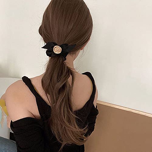 Dulce retro pequeña fragancia mujeres coleteros metal Francia arco cuerda de pelo femenino lazos de goma banda ponytail titular (negro)