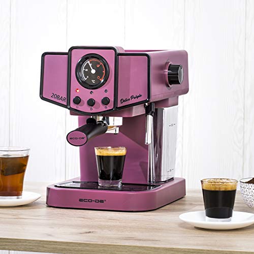 ECODE Cafetera Espresso Delice Purple, 20 Bares de Presión, Vaporizador Orientable, Depósito de 1.5 litros, Mono/Doble dosis, Manómetro con Temperatura ECO-419 DP