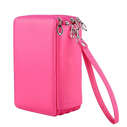 Estuche para lápices con 72 ranuras de poliuretano de gran capacidad, organizador de lápices de colores, color rosa rojo