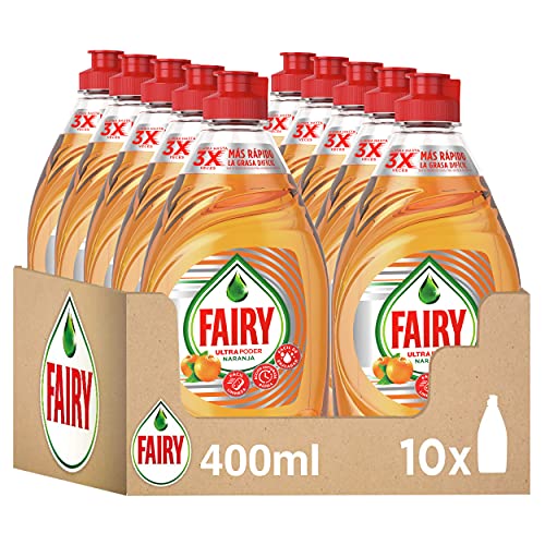 Fairy Ultra Poder Lavavajillas Líquido a Mano, 4 L (10 x 400 ml), Limpio y Fresco, Aroma Naranja, Mega Pack