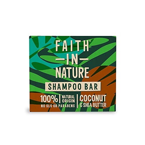 Faith In Nature Champú Solido Natural de Coco Natural y Manteca de Karité, Hidratante, Vegano y no Testado en Animales, Sin Parabenos ni Sulfatos SLS, Para Pelo Normal y Seco, 85g 85 g