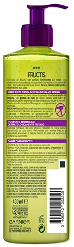 Garnier Fructis, Crema Sin Aclarado Nutri Rizos Secado al Aire, para Pelo Rizado u Ondulado, Con Pectina de Fruta y Aceite de Pistacho, Nutre y Define tu Rizos Sin Secador, Pack 3x400ml