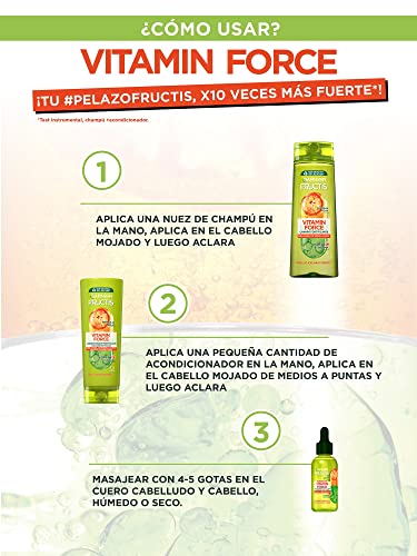 Garnier Fructis Pack Champú + Acondicionador + Tratamiento para Pelo con Tendencia a caerse, Naranja Roja, Vitamina C y Biotina, Limpia, Nutre, Vitamin Force, Pack de 3 Productos