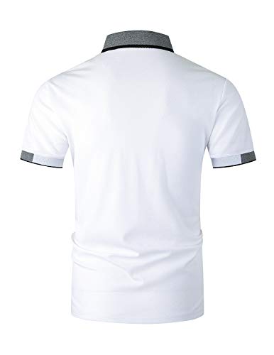 GHYUGR Elegante Polos Manga Corta Hombre Camisetas de Costura Clásica Algodón Golf Comercial Tshirts para la Oficina,Blanco 1,XL