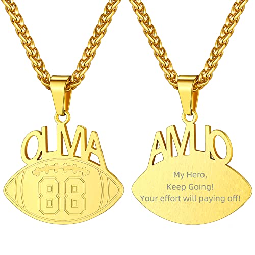 GoldChic Medalla Futbol Americano Nombre Personalizable Colgante para Hombre, Chapado en Oro