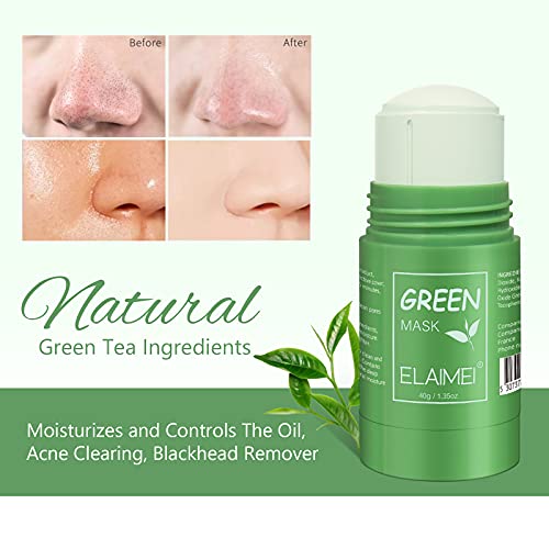 Green Tea Cleansing Mask,Mascarilla limpiadora barra de té verde, mascarilla sólida,mascarilla de arcilla purificante,control aceite hidratante facial,limpieza profunda poros,removedor de espinillas