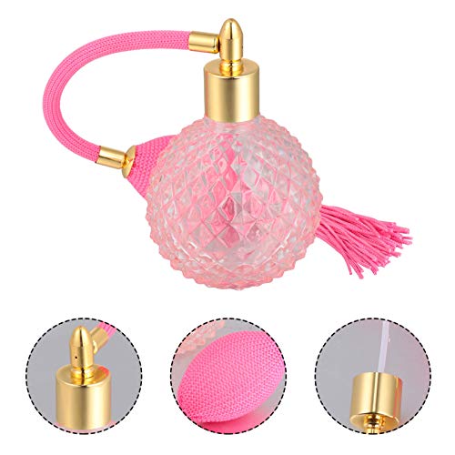 HEALLILY Botella de Perfume Vintage Atomizador en Aerosol Recargable 100 Ml Envase Cosmético de Vidrio Vacío con Borla Larga para Oficina en Casa Viajes Al Aire Libre Rosa