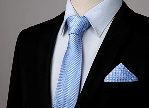 HISDERN Corbatas de Hombre Azul claro y blanco Houndstooth Modernas Boda Elegante Corbata y Pañuelo Conjunto Moda Clásico Corbatas de Business Partido