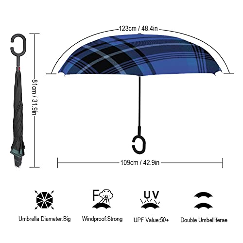 hololo Paraguas a prueba de viento fuerte paraguas invertido a prueba de viento diseño a prueba de viento adecuado para días lluviosos o soleados a cuadros juveniles rebeldes