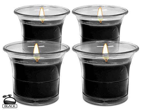 Hyoola Velas Votivas con Perfume – Velas Aromáticas en Vaso Transparente – Velas Perfumadas de Color Negro – 12 Horas de Combustión – Pack de 4 – Hechas en Europa