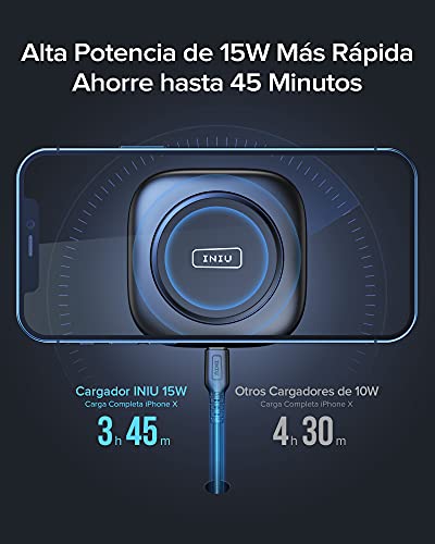 INIU Cargador Inalambrico Rápido, 15W Qi Wireless Charger Pad con Indicador Autoadaptativo Base Carga Inalambrica para iPhone 13 12 11 Pro XS X 8 Plus Samsung S21 S9 Note10 9 AirPods Huawei Xiaomi etc