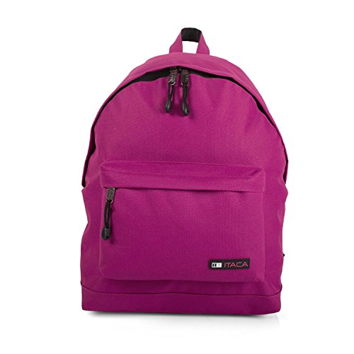 ITACA - Mochila Casual Juvenil Hombre Multifuncional + Estuche Portatodo de Poliéster. Cómoda Resistente Ligera y Acolchada par Uso Diario, Universidad. 25332, Color Fucsia