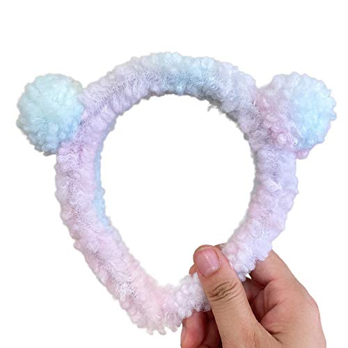 JHD Mujeres niñas Lindo Oso Orejas Diadema Degradado Colorido difuso Peludo aro de Pelo Lavado Cara Maquillaje Cosplay Fiesta Bandana Tocado