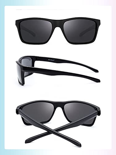 JIM HALO Polarizadas Deportivas Gafas de Sol de Espejo Wrap Alrededor Conducir Pescar Hombre Mujer(Negro/Gris Espejo)